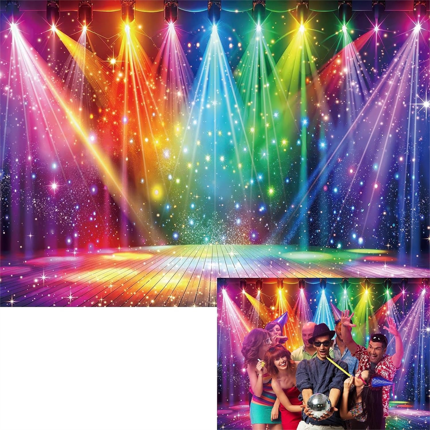 Photography Lighting And Backdrop - Disco Backdrop 7x5FT Colorful Stage Music